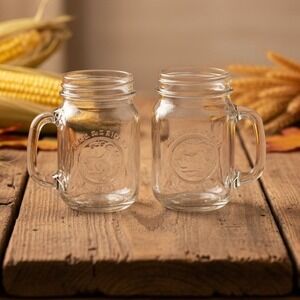 Golden Harvest/ Ball Mason Drinking Jars, Set of 2 Vintage Clear Glass Drinkware